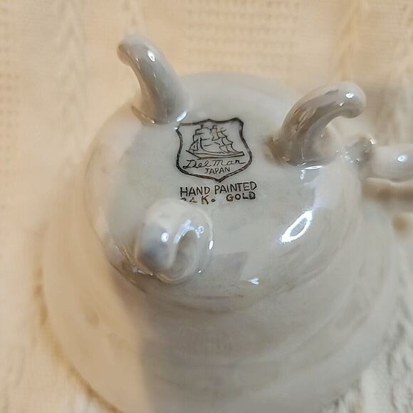VTG Del Mar Japan Lustreware  Cup and Saucer Footed 24K Gold Trim Pastoral scene - Picture 3 of 14